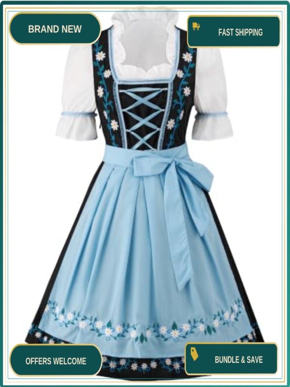 Oktoberfest Dirndl Costume Set Dress Shirt Apron German Bavarian Halloween